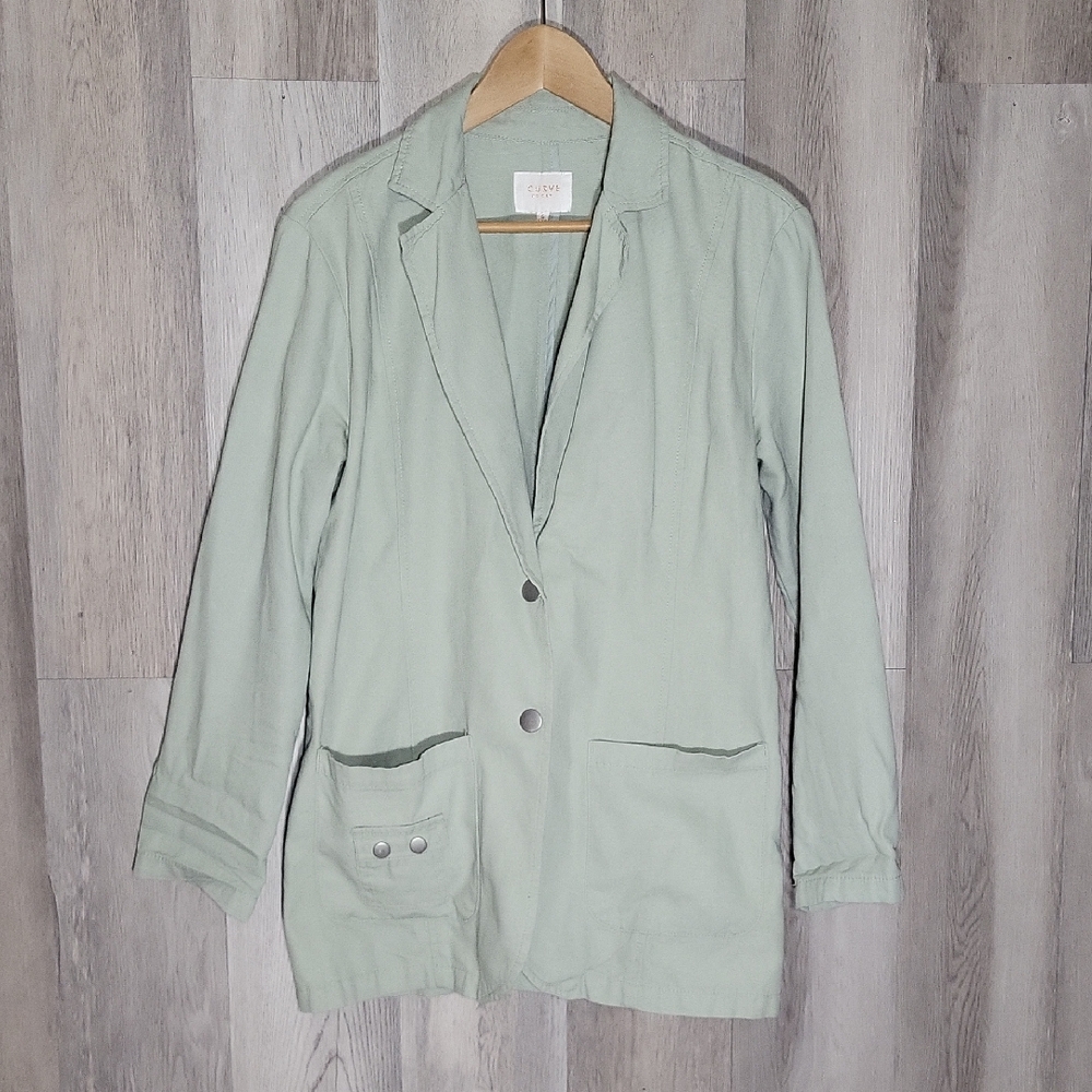 Curve Appeal Womens Small Lightweight Jacket Sage Green Cotton Utility Casual